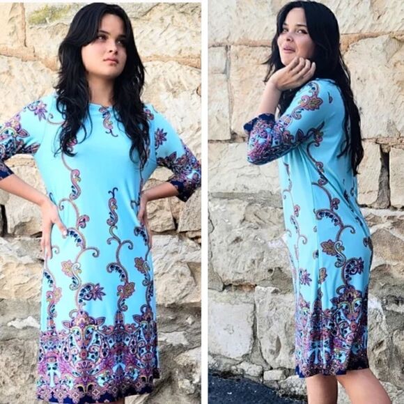 Gilli Dress Womens size large shift Colbie jersey Paisley Made in USA light New - Picture 1 of 10